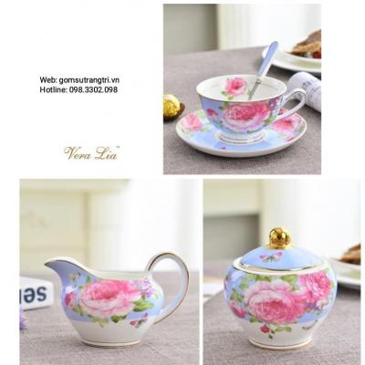 BỘ TÁCH TRÀ HOA HỒNG CAO CẤP
